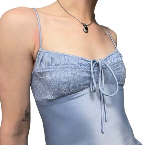 Urban Outfitters Silky Blue Lace Trim Mini Slip Dress - Picture 5 of 8
